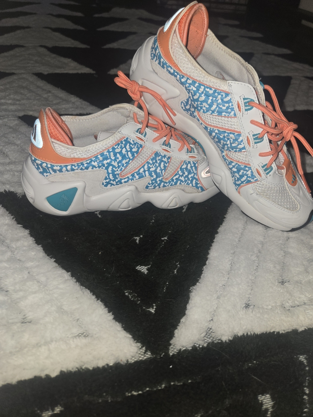 adidas White, Blue & Coral Kids Patterned Sneakers